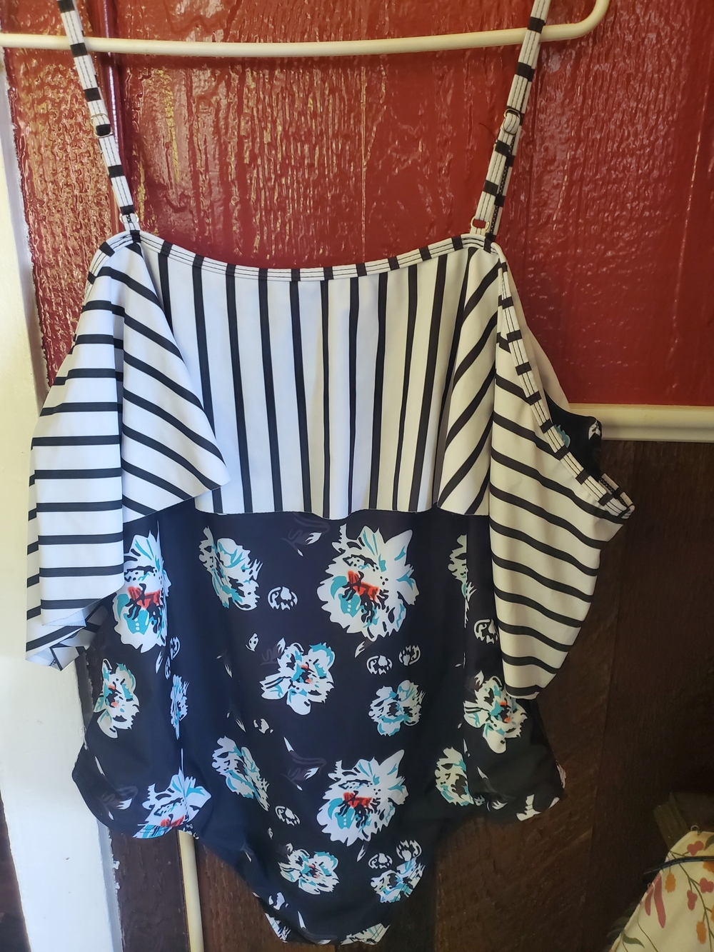 NWOT Floral One-Piece Swimsuit in Black & White
